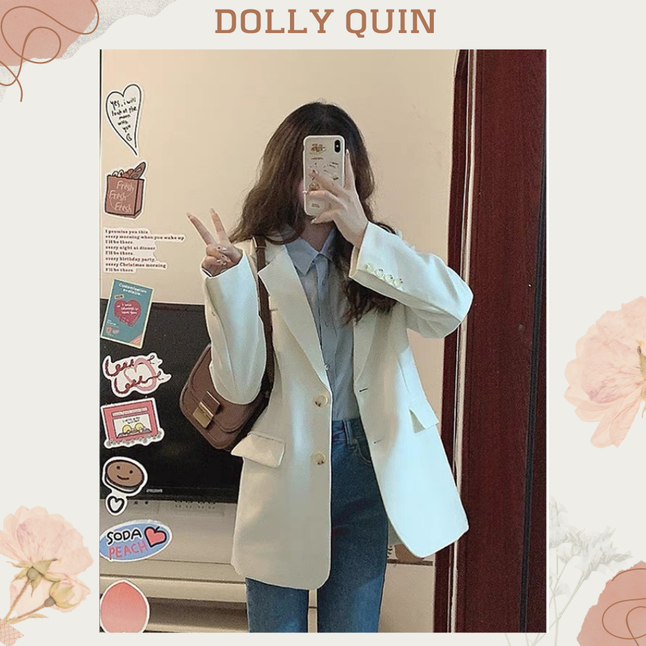 Áo blazer nữ dài tay 2 lớp có đệm vai, áo vest nữ khoác ngoài phong cách Hàn Quốc B001 Dolly Quin