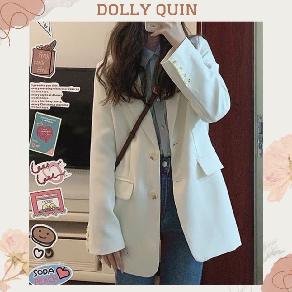 Áo blazer nữ dài tay 2 lớp có đệm vai, áo vest nữ khoác ngoài phong cách Hàn Quốc B001 Dolly Quin