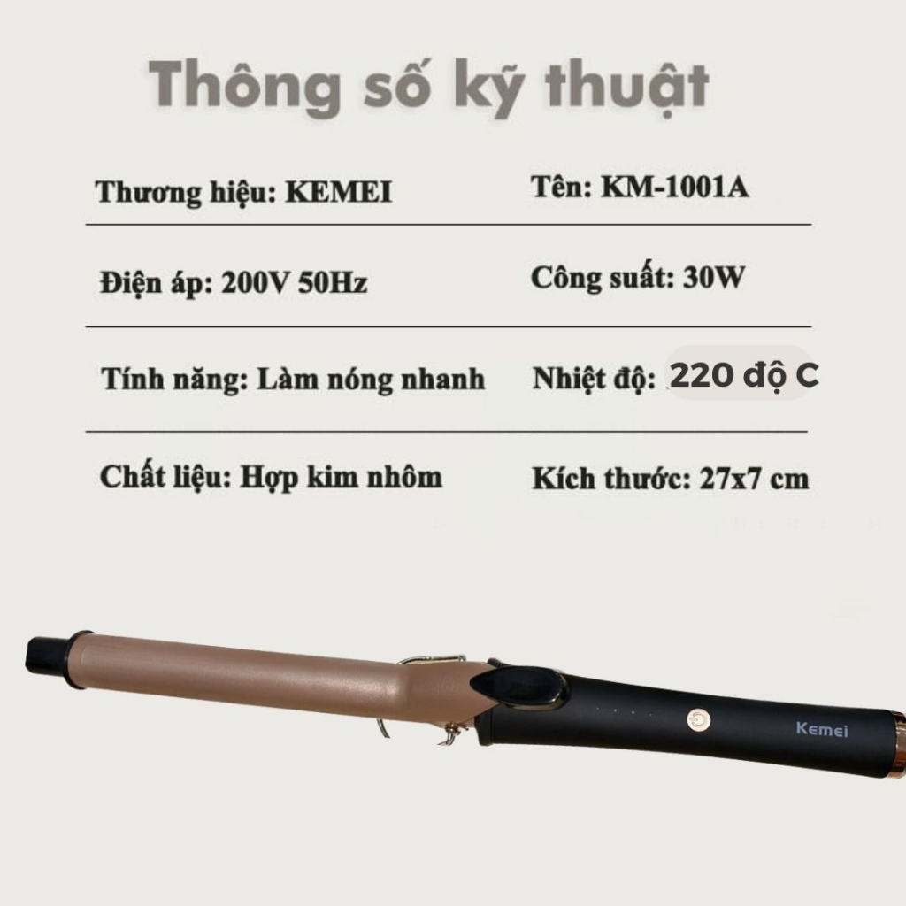 Máy uốn tóc Keimei KM-1001A máy làm xoăn, duỗi uốn tóc, máy uốn xoăn tóc nóng nhanh tiện lợi không gây hại cho tóc