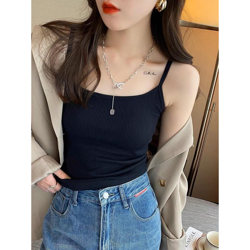 Áo bra 2 dây gân tăm co giãn , áo 2 dây có đệm mút 2cm, ôm fom nâng đẩy v1