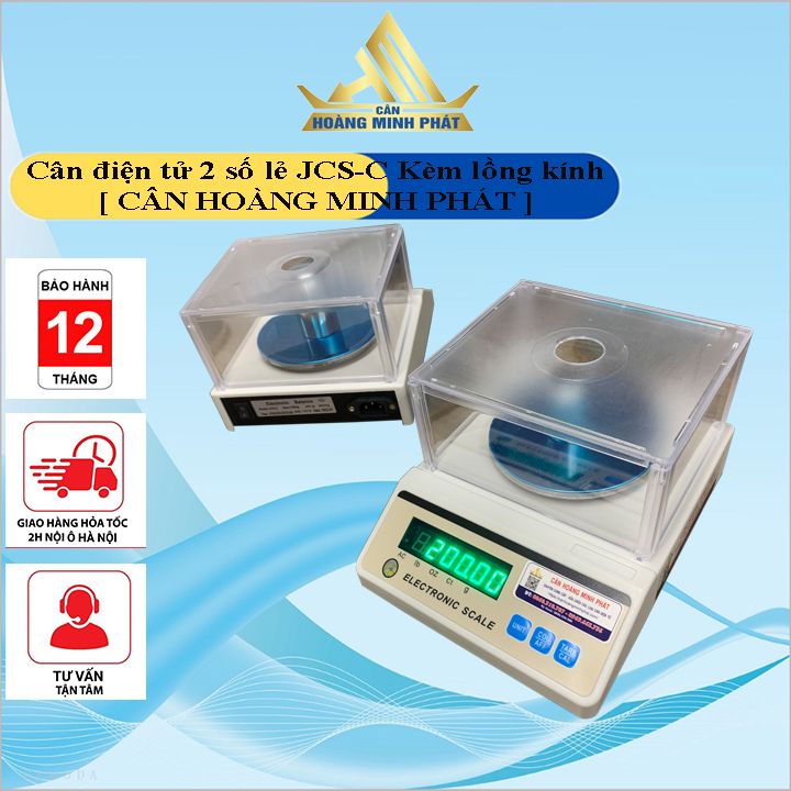 Cân điện tử 2 số lẻ 0.01g đến 300g 600g 1kg 3kg JCS-C tích điện, kèm lồng kính. cân đá quý, mũ cao [CÂN HOÀNG MINH PHÁT]