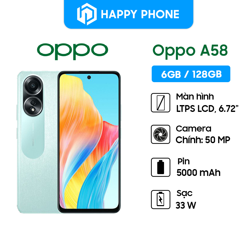 Điện thoại OPPO A58 - Hàng Chính Hãng, Mới 100%, Bảo Hành 12 Tháng