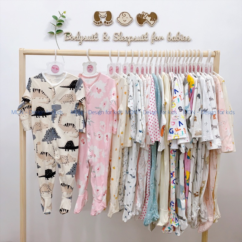 Sleepsuit CÚC BẤM và KHÓA KÉO bộ body dài tay liền tất hàng xuất dư cho bé yêu