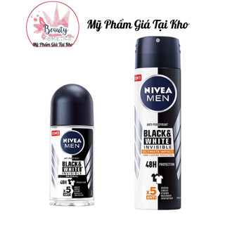 Combo Khử Mùi 48h- Ngăn Ố Vàng -Kích Ứng Da Nivea Men BLACK&WHITE Invisible (1 lăn 50ml+ 1 xịt 150ml)