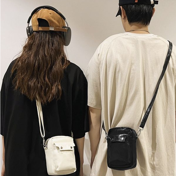 Túi Đeo Chéo Nam Nữ Mini Da PU Mềm Basic Màu Đen Trắng