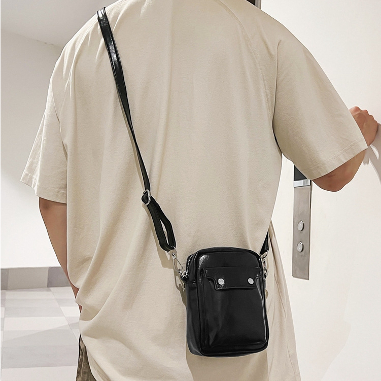 Túi Đeo Chéo Nam Nữ Mini Da PU Mềm Basic Màu Đen Trắng