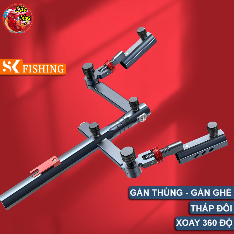 Bộ Tháp Đôi Gắn Thùng - Gắn Ghế Câu Đài SK FISHING, Hợp Kim CNC Nguyên Khối Cao Cấp