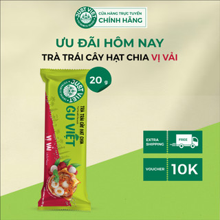 Trà Trái Cây Hạt Chia Just Viet - VỊ VẢI (Thanh lẻ) - Tiện Lợi Thơm Ngon - 1 GÓI x 20g