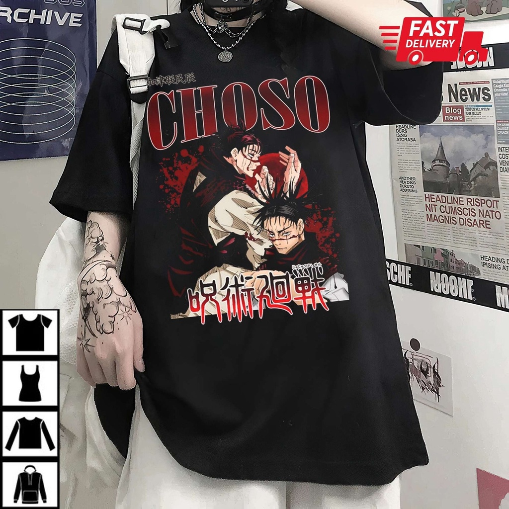 Áo thun Jujutsu Kaisen, Áo thun Anime Choso Manga cực ngầu, Áo thun chất cotton co dãn thoáng mát