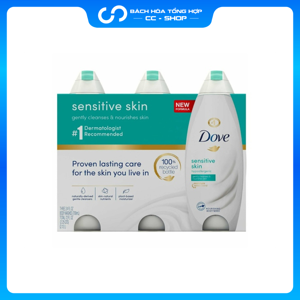 Set 3 Sữa Tắm Cho Da Nhạy Cảm Dove Sensitive Skin Body Wash (709ml) 01/2024 *Xanh Lá* (SET 3)