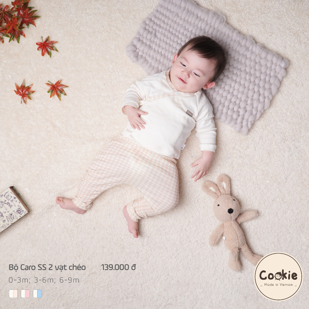 [COOKIE] Bộ caro sơ sinh 2 vạt chéo cho bé size 0-3m & 3-6m & 6-9m