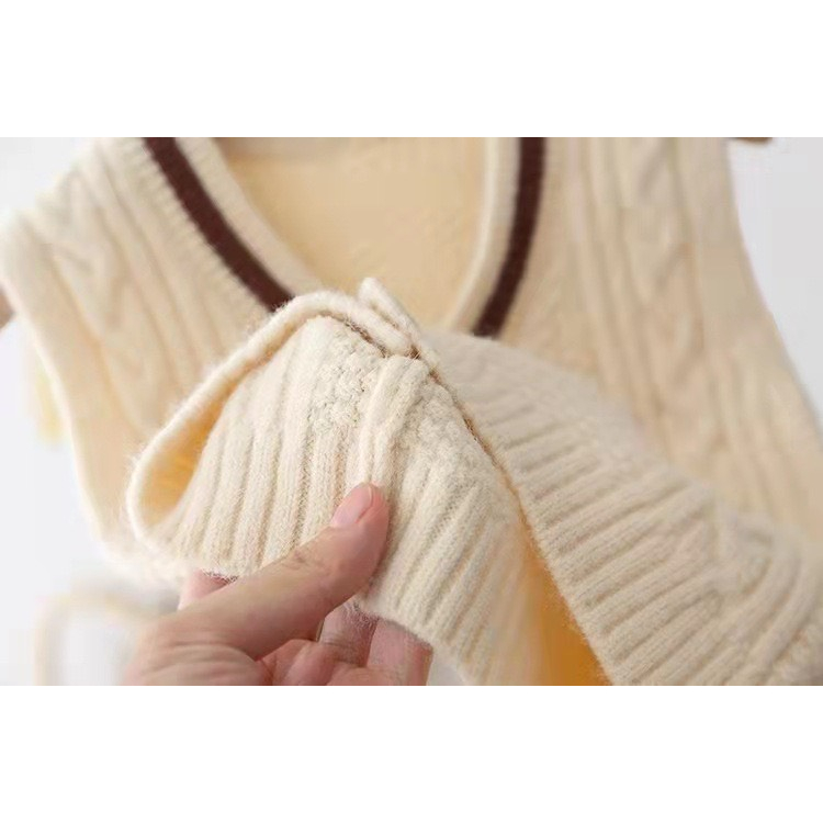 Áo ghile len dày dặn viền cổ gi lê Hàng Quảng Châu áo khoác ghi lê bé trai, áo gile bé gái mặc thu đông