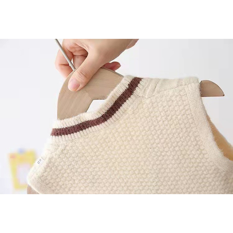 Áo ghile len dày dặn viền cổ gi lê Hàng Quảng Châu áo khoác ghi lê bé trai, áo gile bé gái mặc thu đông