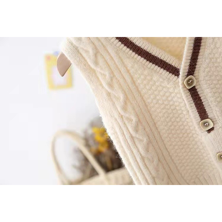 Áo ghile len dày dặn viền cổ gi lê Hàng Quảng Châu áo khoác ghi lê bé trai, áo gile bé gái mặc thu đông