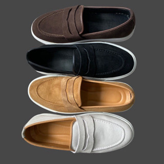 Giày Slip On Da Lộn Nam, giày lười nam đế bằng da thật