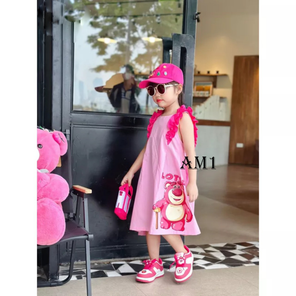Váy bé gái gấu hồng TB369 TN370 Đầm bé gái QATE565