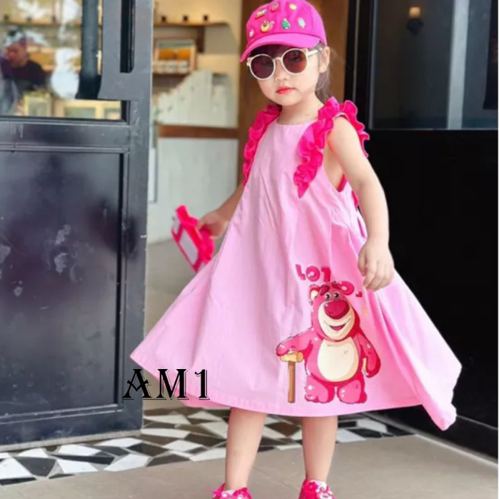 Váy bé gái gấu hồng TB369 TN370 Đầm bé gái QATE565