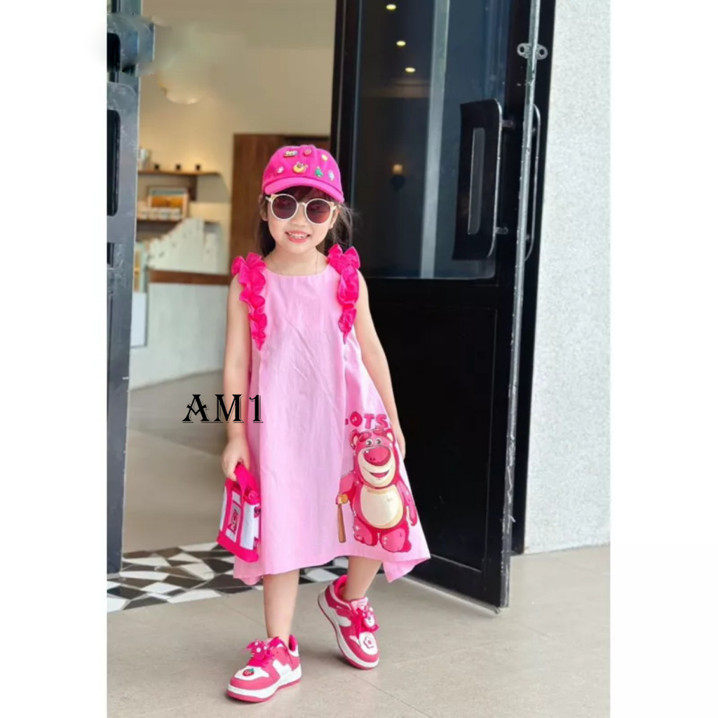 Váy bé gái gấu hồng TB369 TN370 Đầm bé gái QATE565