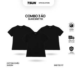 Combo 3 áo thun trơn tsun baby tee - đen -