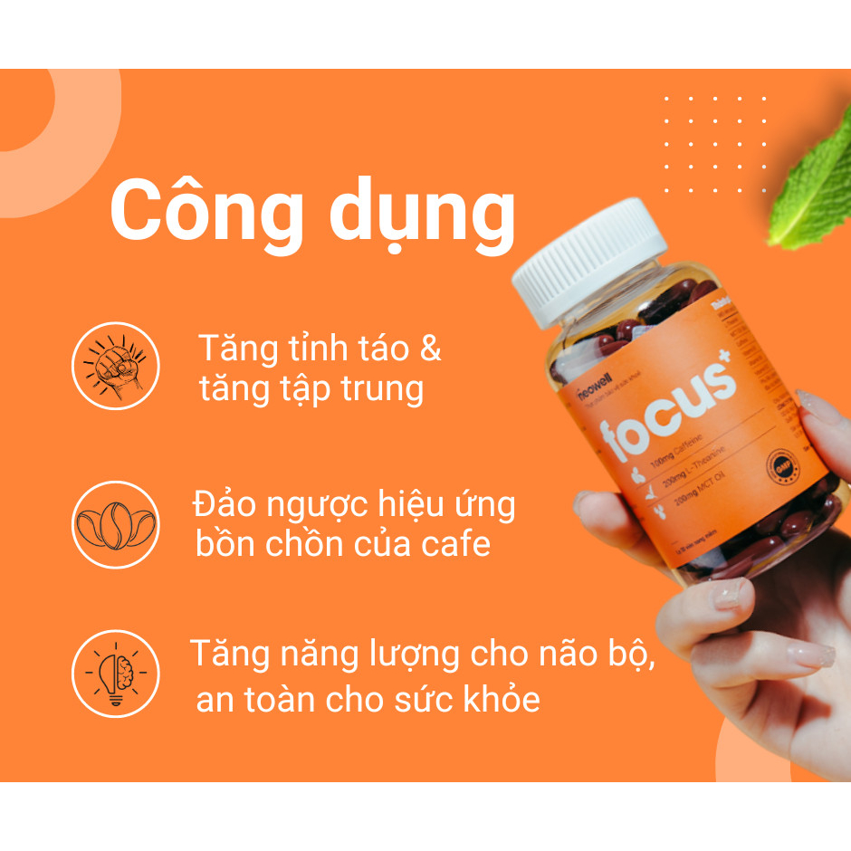 COMBO 2 hộp Viên uống tăng tập trung, tỉnh táo, tăng cường năng lượng NeoWell Focus+