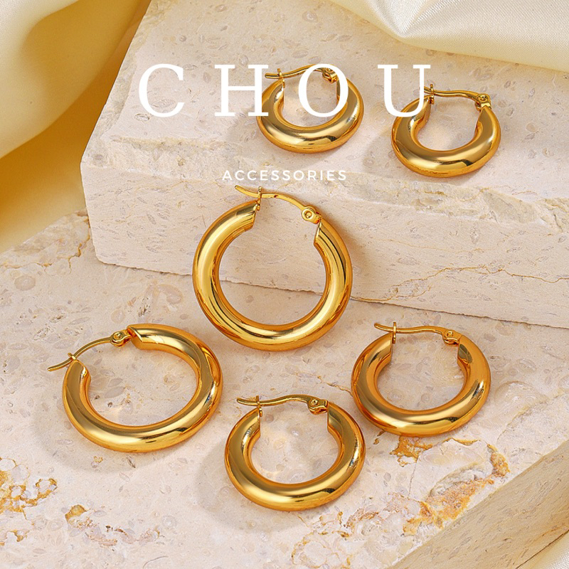 Bông Tai, Khuyên Tai Titan Bản Tròn Basic Âu Mỹ | CHOU ACCESSORIES |