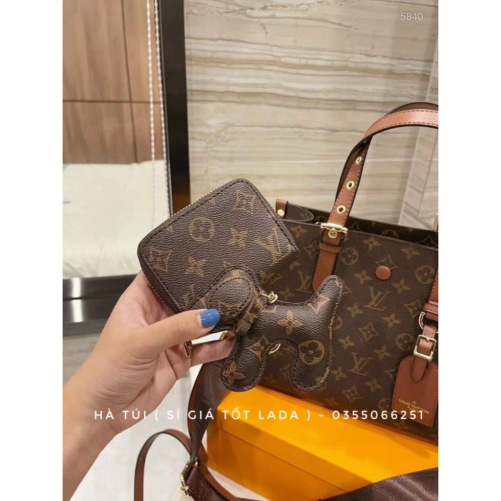 Túi xách Eo vì set 3 món kèm ví nhỏ móc cún Sz 28