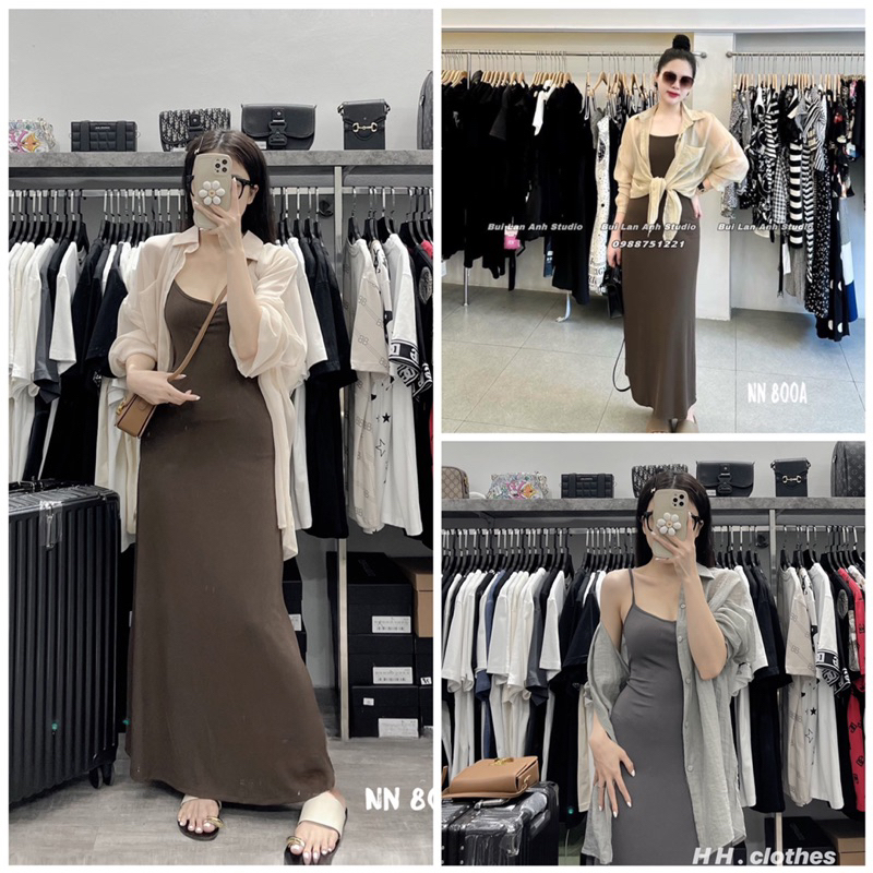 Set váy 2 dây mix áo sơ mi tơ siêu xinh