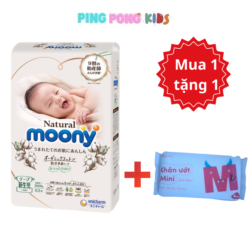 Tã/Bỉm moony natural dán/ quần size NB63/S58/M46/L38/L36/XL32