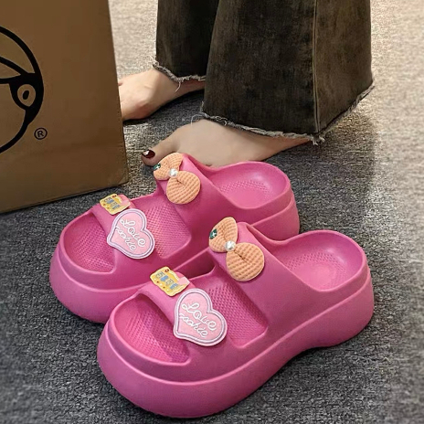 Dép bánh mì 2 quai đế cao NƠ TIM LOVE _Tăng 1 SIZE