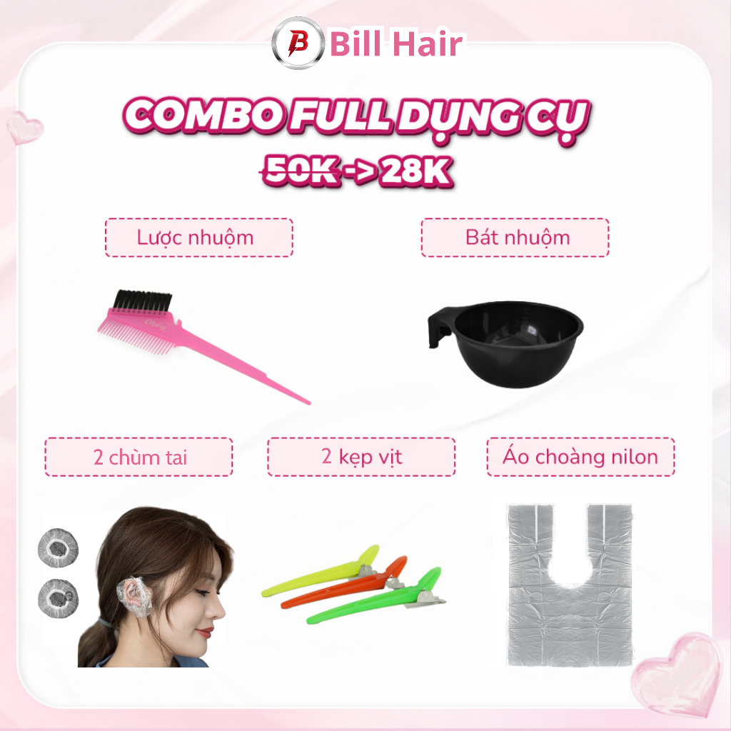 Thuốc nhuộm tóc NÂU LẠNH ÁNH RÊU không tẩy, lên từ nền đen, tặng kèm găng tay và oxy | Bill Hair, Billhair