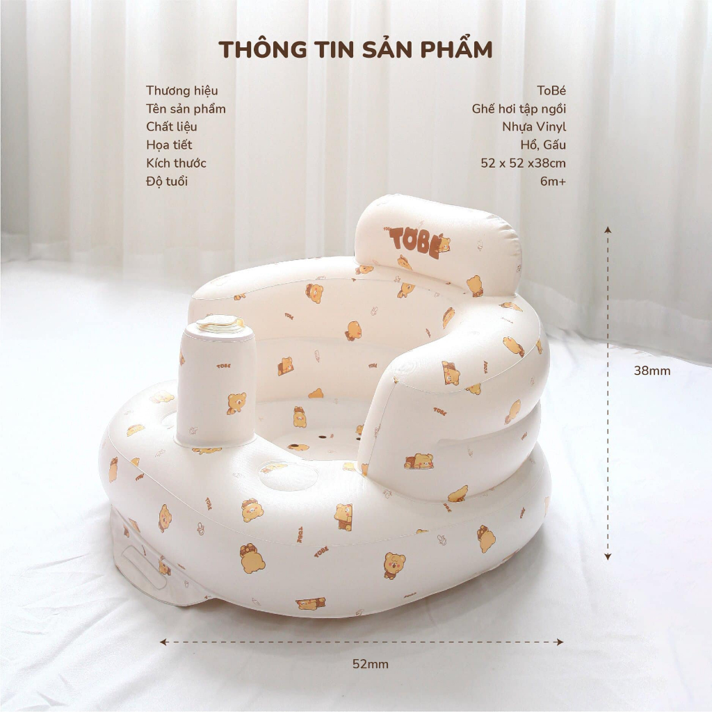 Ghế Hơi Tập Ngồi TOBÉ Đa Năng Dễ Thương Hàn Quốc An Toàn Hỗ Trợ Ăn Dặm Tắm Dễ Vệ Sinh Chống Trượt Đỡ Cột Sống
