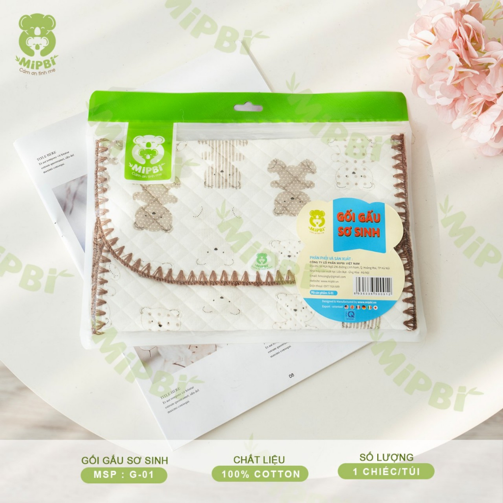 Gối lót đầu sơ sinh Mipbi họa tiết gấu mềm mại cho bé luankidsbaby