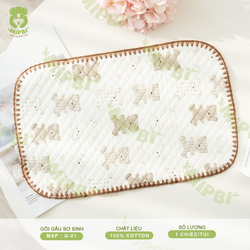 Gối lót đầu sơ sinh Mipbi họa tiết gấu mềm mại cho bé luankidsbaby