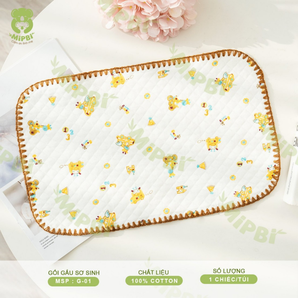 Gối lót đầu sơ sinh Mipbi họa tiết gấu mềm mại cho bé luankidsbaby