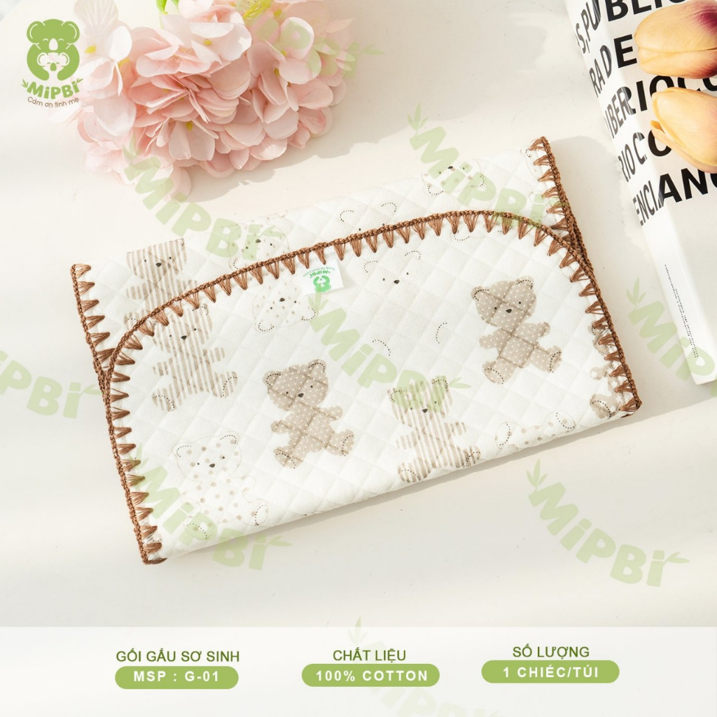 Gối lót đầu sơ sinh Mipbi họa tiết gấu mềm mại cho bé luankidsbaby
