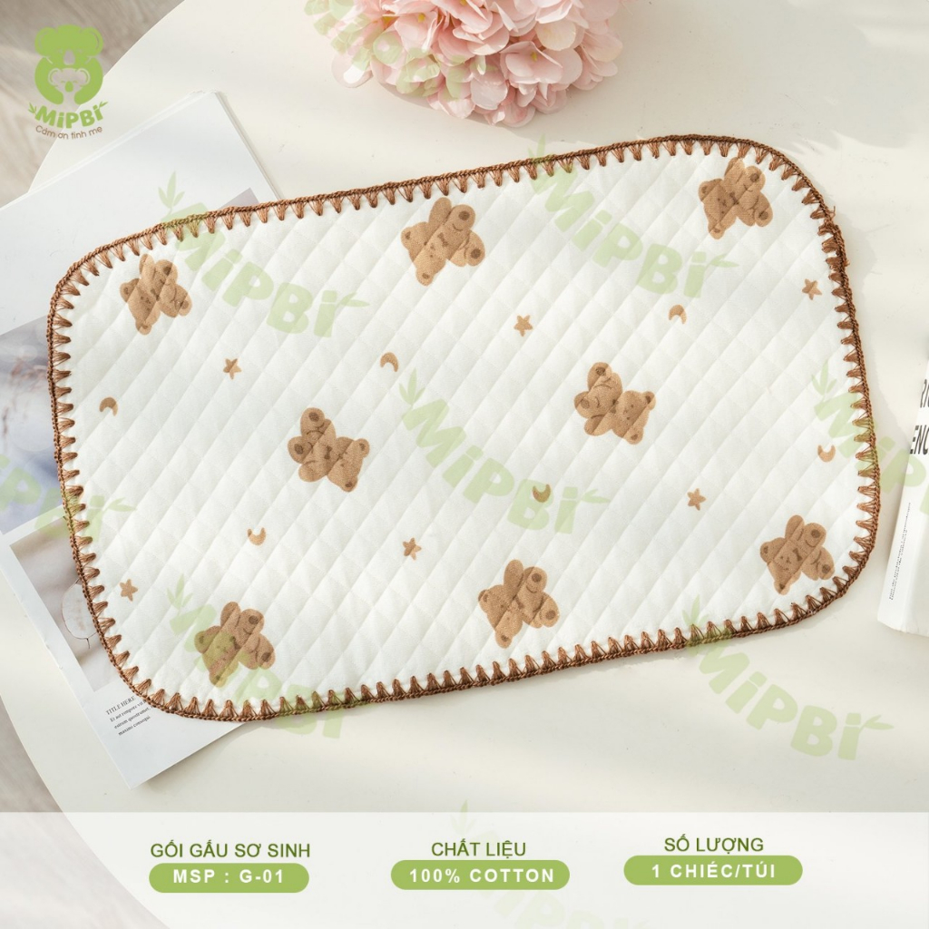 Gối lót đầu sơ sinh Mipbi họa tiết gấu mềm mại cho bé luankidsbaby