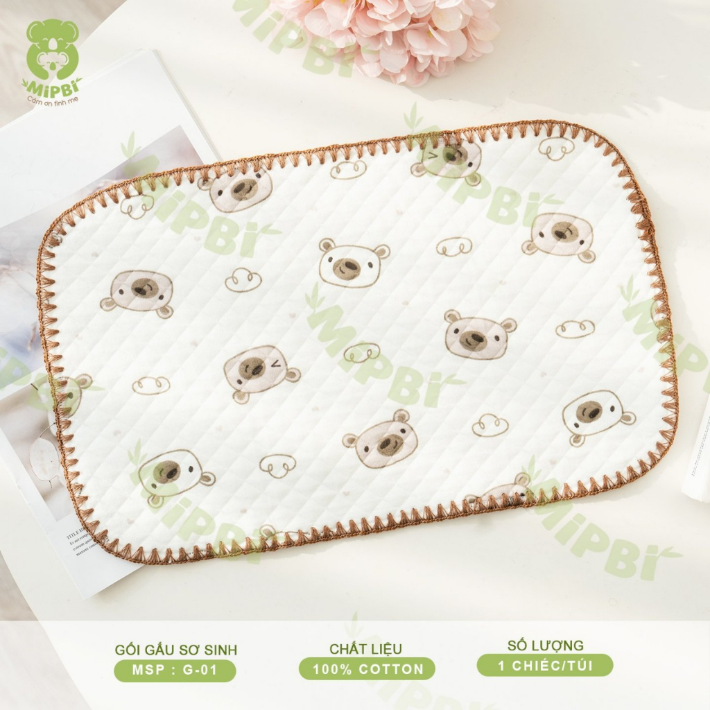 Gối lót đầu sơ sinh Mipbi họa tiết gấu mềm mại cho bé luankidsbaby