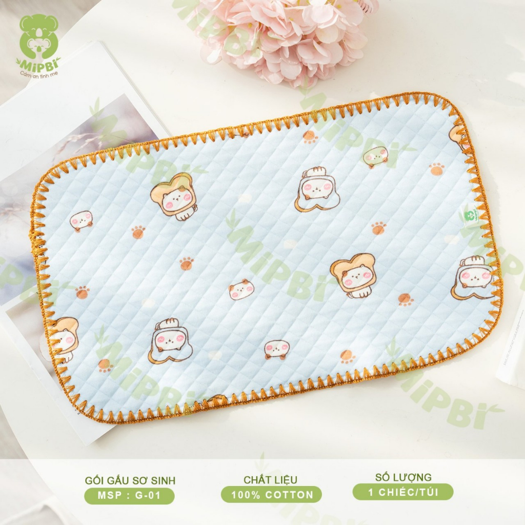 Gối lót đầu sơ sinh Mipbi họa tiết gấu mềm mại cho bé luankidsbaby