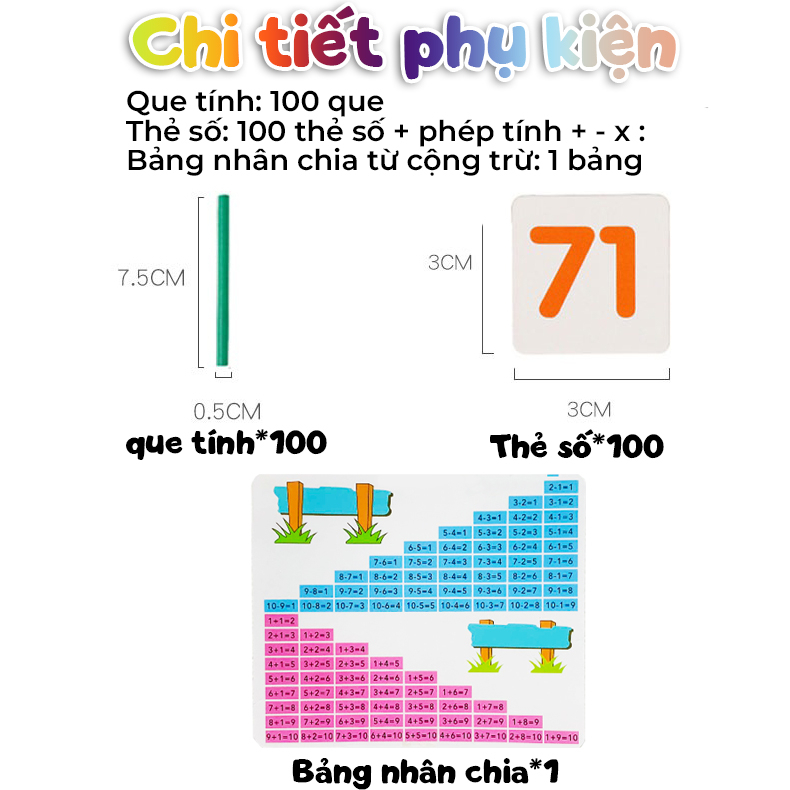 Bảng tính thông minh tặng kèm 100 thẻ số, 100 que tính nhiều màu- Thepooh