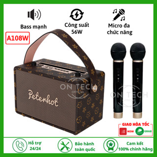 Loa karaoke Peterhot A108W, A106W kèm 2 micro không dây, công suất 56W, loa bluetooth âm thanh siêu đỉnh, bass cực căng