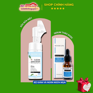 (Chính hãng) Bộ Serum thảo dược + Sữa rửa mặt BEHOME SPA giảm mụn thâm, da sạch sáng mịn, an toàn
