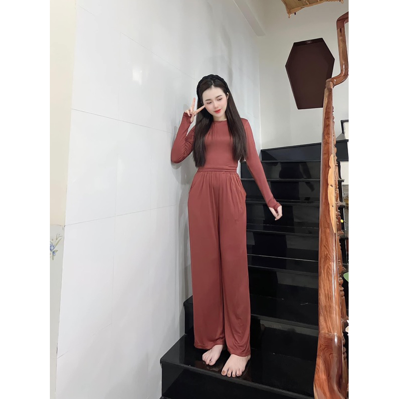 Set Bộ Nữ Ủ KEM THUN LẠNH CROTOP QUẦN  ỐNG SUÔNG TAY XỎ NGÓN - HN Closet