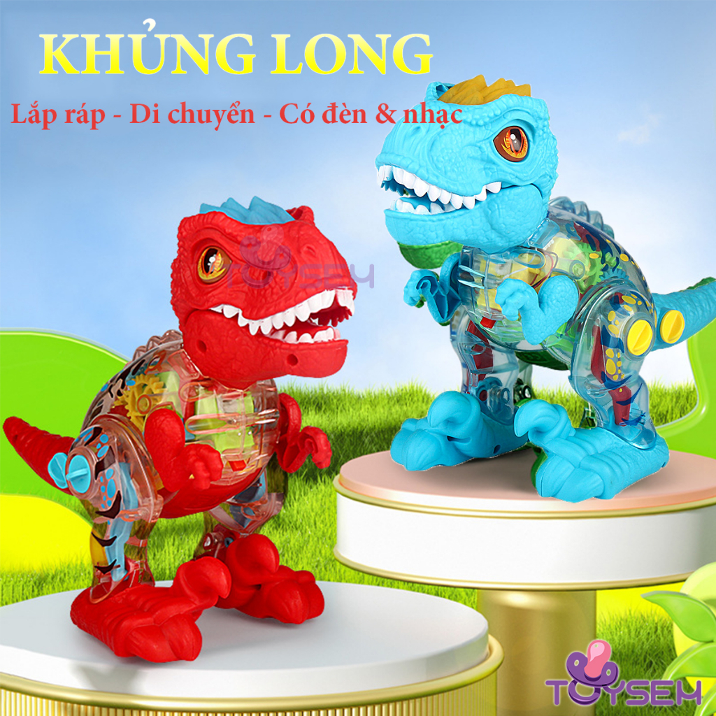 Đồ chơi khủng long lắp ráp, bước đi có đèn và nhạc vui tai cho bé - Quà tặng sinh nhật cho bé