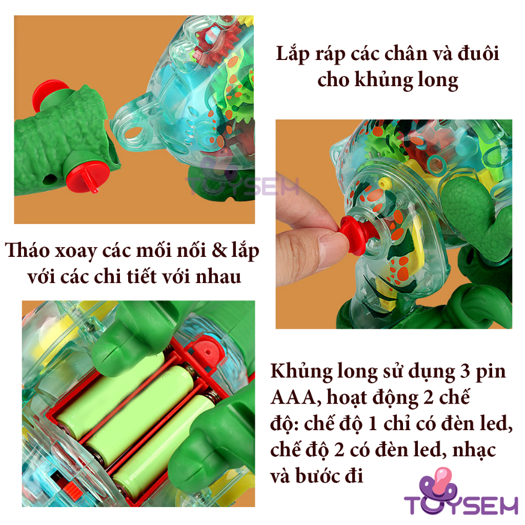 Đồ chơi khủng long lắp ráp, bước đi có đèn và nhạc vui tai cho bé - Quà tặng sinh nhật cho bé