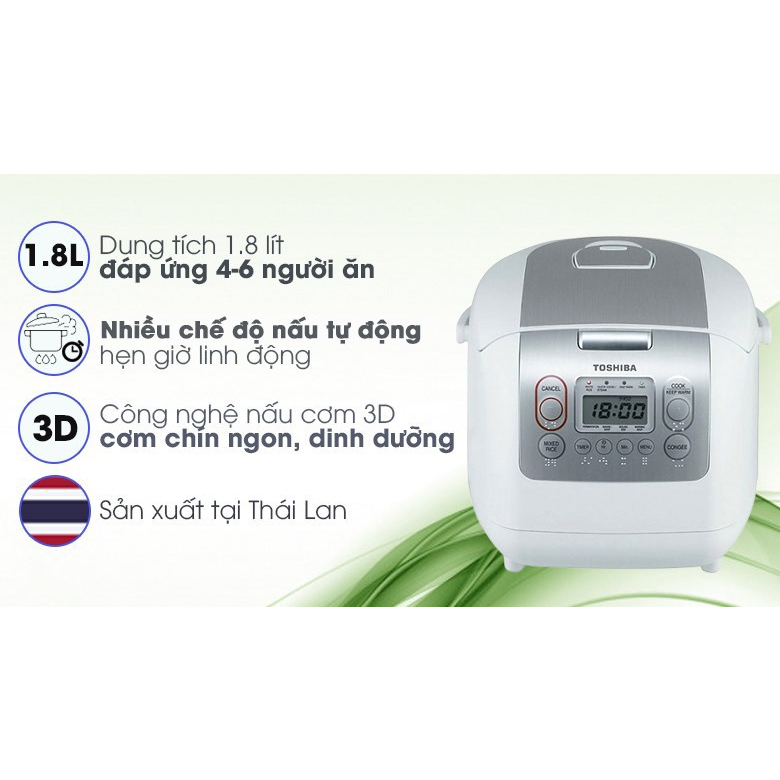 Nồi cơm điện tử Toshiba 1.8 lít RC-18NMFVN(WT) HÀNG MỚI 100% chính hãng bảo hành 12T