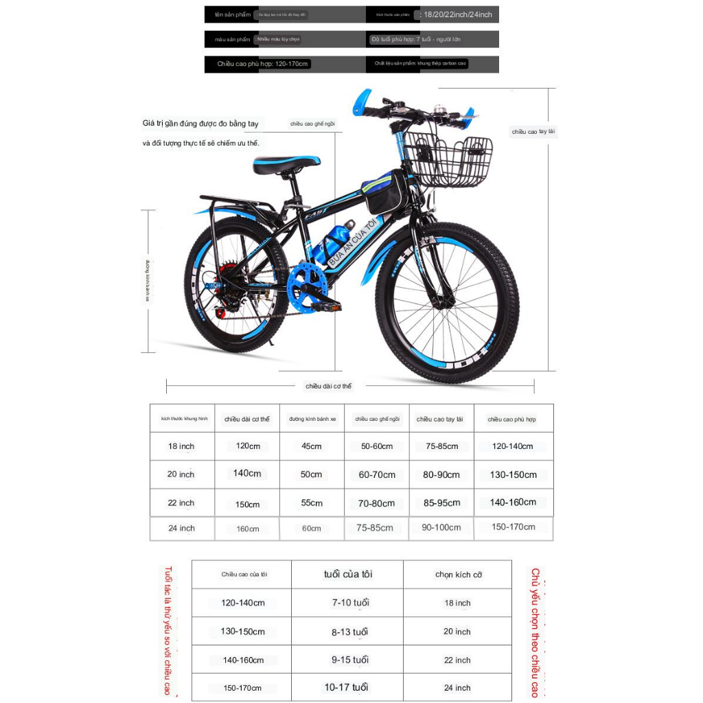 Xe đạp địa hình cho bé trai 22 inch cho  bé từ 9-15 tuổi