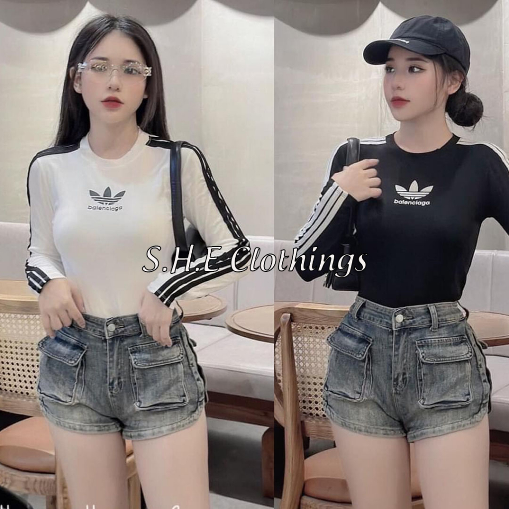 Áo Croptop Nữ Dài Tay Das Ôm Body Phối Sọc Tay Áo Thun Nữ Cổ Tròn Ôm Dáng Freesize S616