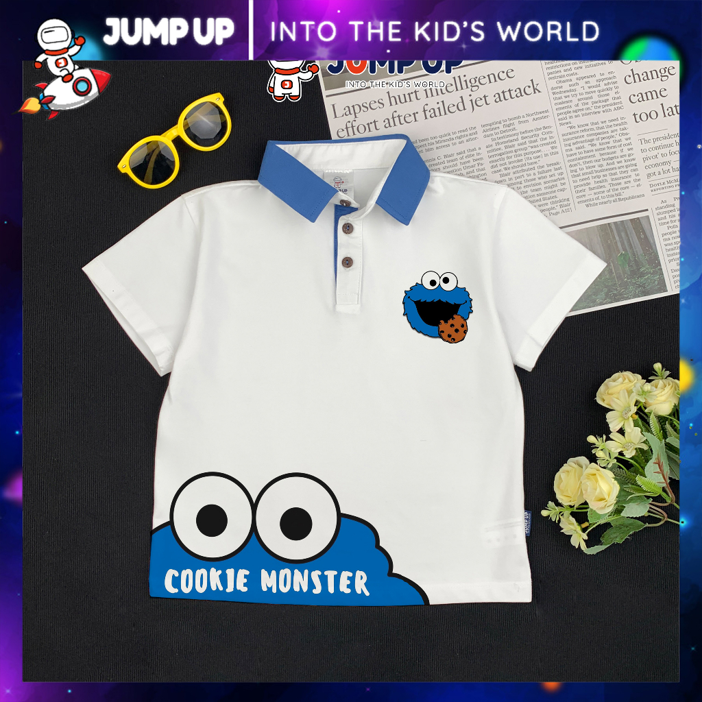 Áo Polo Trẻ em Cổ Xanh Coban Cực Xinh, Áo Polo Trắng Cho Bé Trai Đi Học Đi Chơi