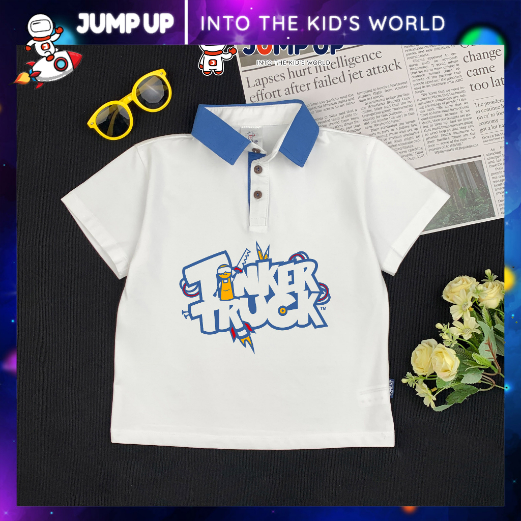 Áo Polo Trẻ em Cổ Xanh Coban Cực Xinh, Áo Polo Trắng Cho Bé Trai Đi Học Đi Chơi