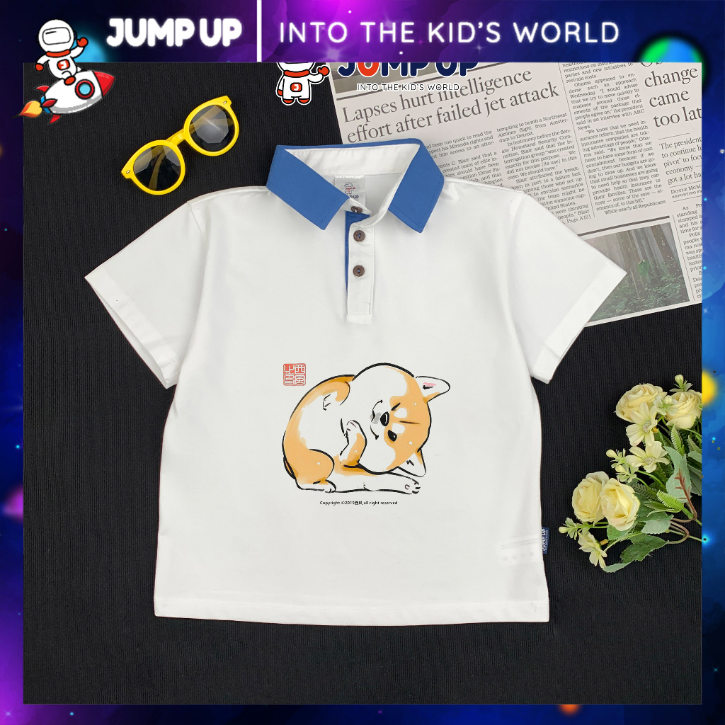 Áo Polo Trẻ em Cổ Xanh Coban Cực Xinh, Áo Polo Trắng Cho Bé Trai Đi Học Đi Chơi